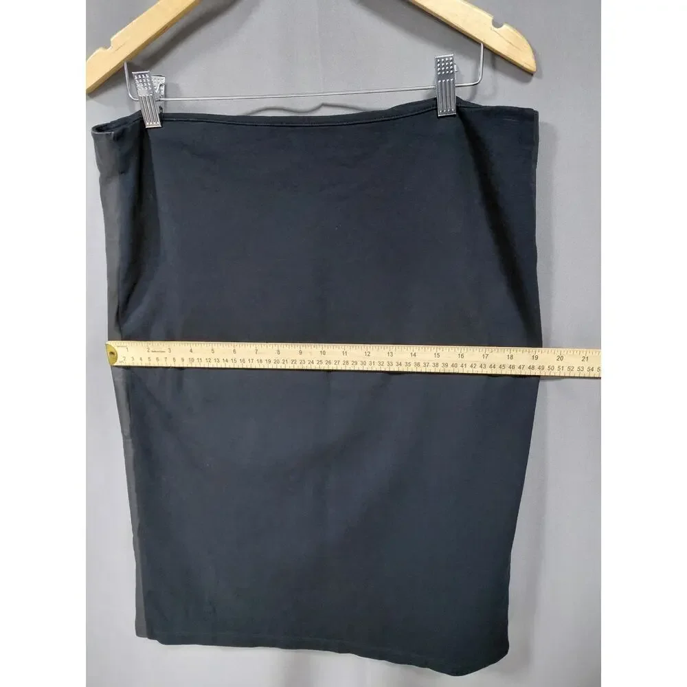 Eileen Fisher Leather Knit Pencil Knee Length Stretch Skirt Women Size L